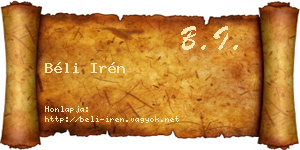 Béli Irén névjegykártya